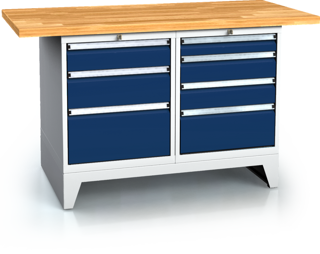 Workbenches alpede PROFI - board - container - massive base on feet 880 x 1500 x 700